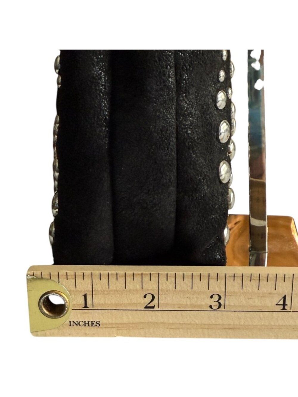 Zara Black Shoulder Bag Studded Design 10"x12"x3" Faux Suede Tote Purse Studs - Picture 6 of 11